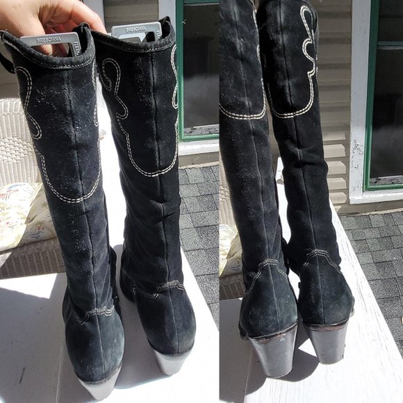 Via Spiga Blizza Sexy Western Embroidered Suede Cowgirl Pointed boots in Black - Picture 10 of 15